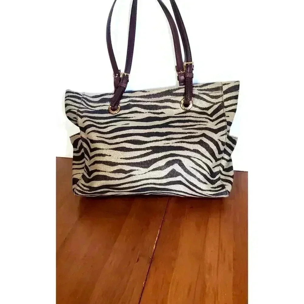 MICHAEL KORS Jet set Zebra print Jacquard large tote shoulder bag metallic sheen